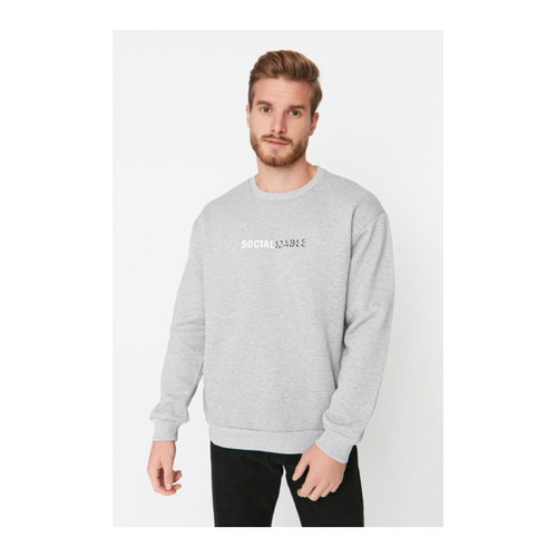 Bild von Trendyol Collection Graues Fleece-Sweatshirt Mit Slogan In Übergröße – für Herren - S