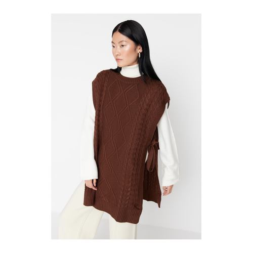 Bild von Trendyol Modest Dunkelbrauner Geflochtener Strickpullover für Damen