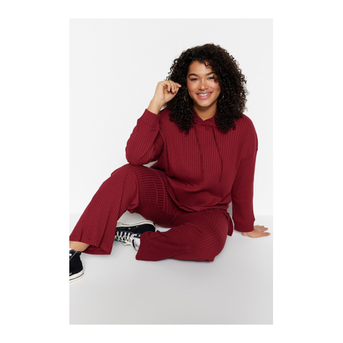 Bild von Trendyol Curve Burgunderfarbenes Gestricktes Oberteil-Set für Damen - XL