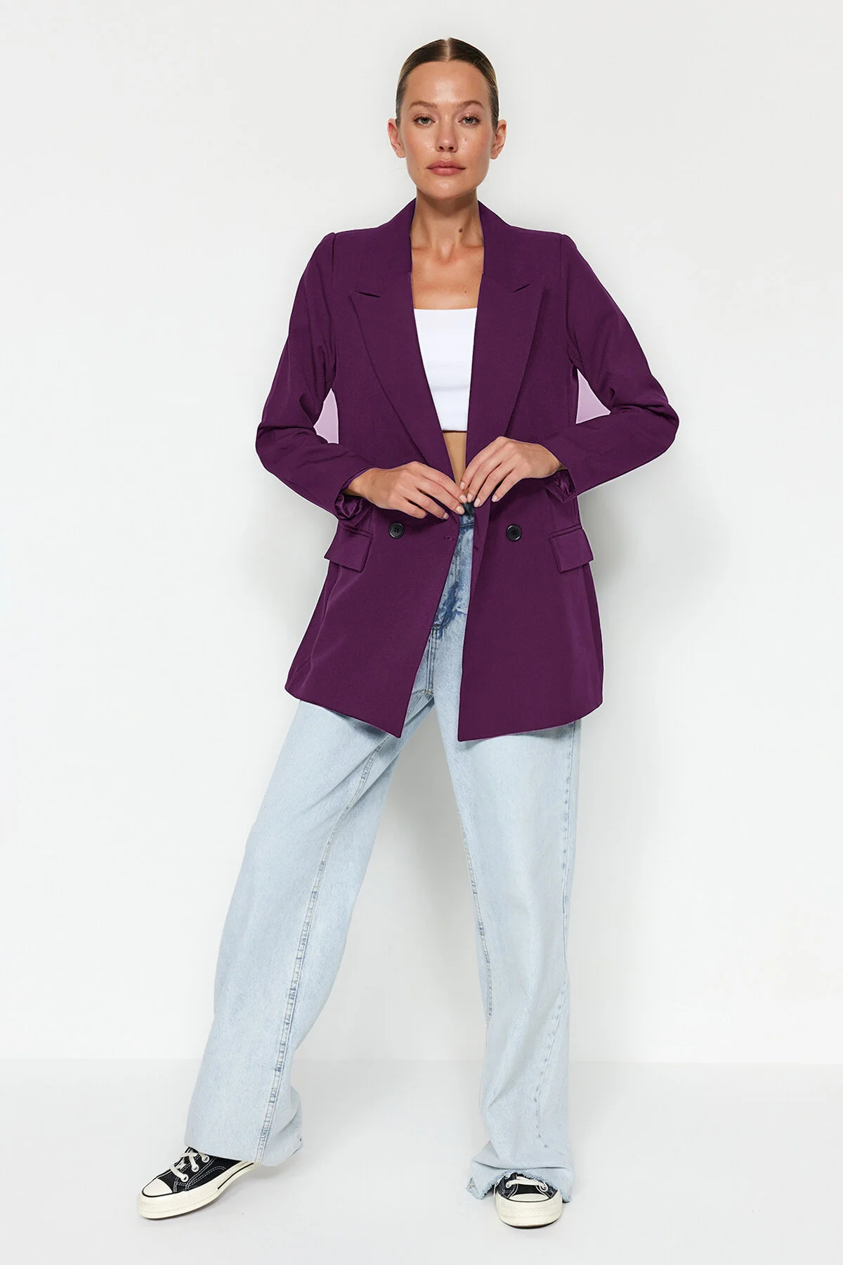 Bild von Trendyol Collection Lilafarbener, Gefütterter, Zweireihiger Blazer Aus Webstoff Mit Knopfleiste für Damen - 40