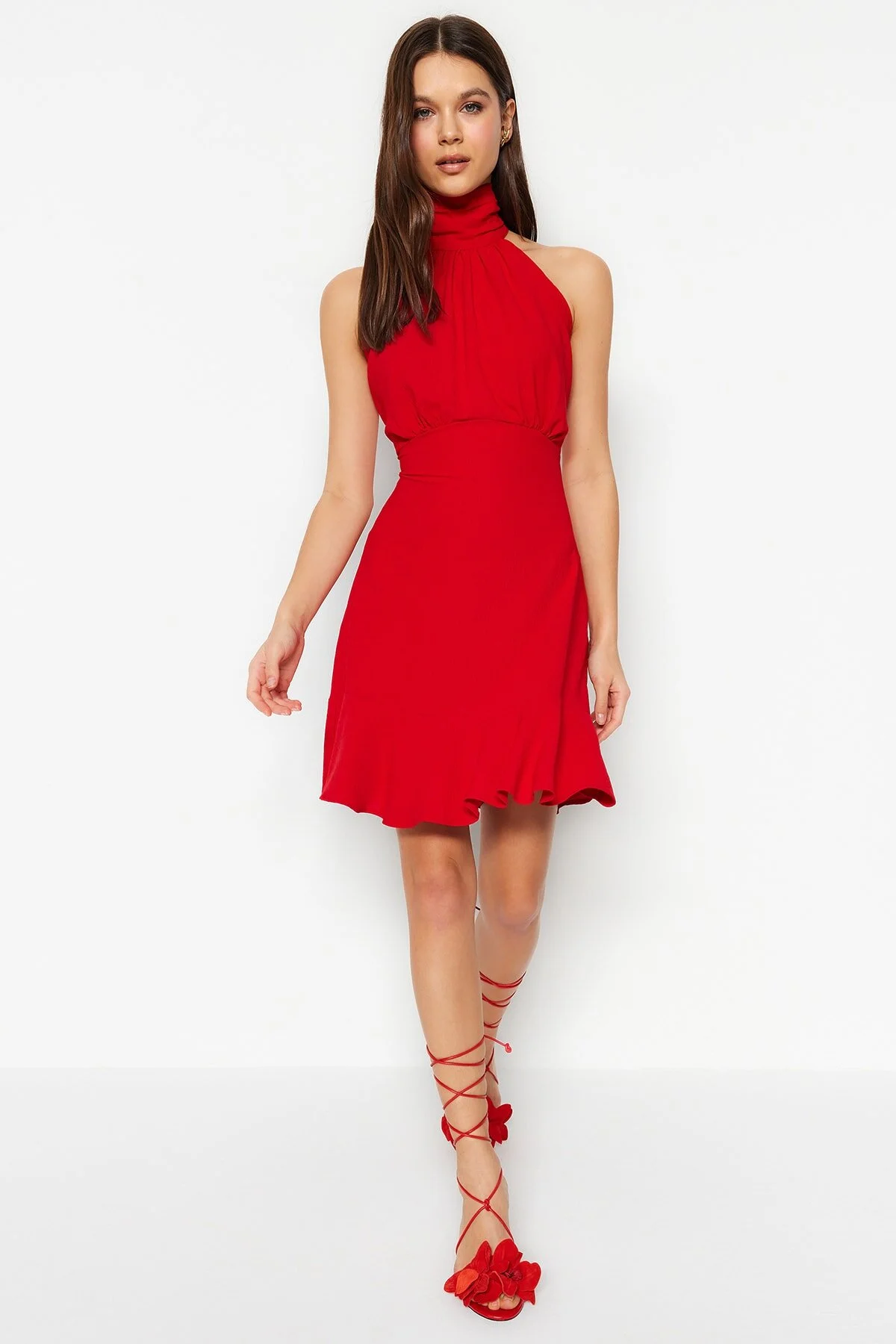 Bild von Trendyol Collection Rotes Neckholder-a-linien-minikleid Aus Webstoff für Damen - 36