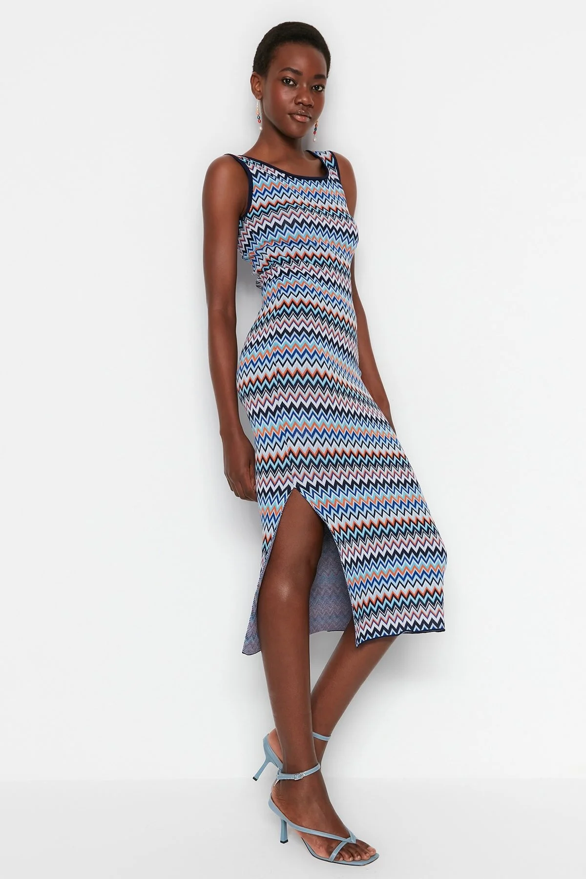 Bild von Trendyol Collection Marineblaues Maxi-strickkleid Mit Farbblockmuster für Damen - S