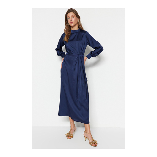 Bild von Dunkelblaues Abendkleid aus Satin mit Geraffter Taille