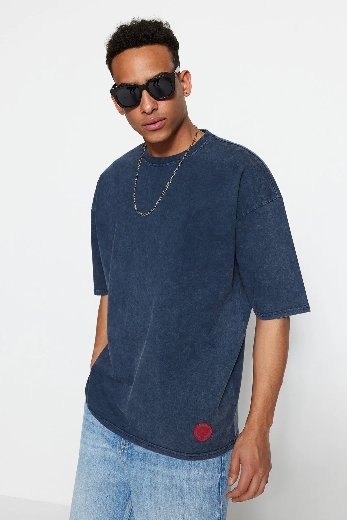 Bild von Trendyol Collection Indigoblaues, Übergroßes Baumwoll-t-shirt – für Herren - XL