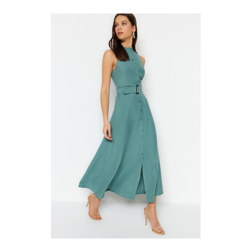 Bild von Trendyol Collection: Mintfarbenes, gewebtes Midi-Hemdkleid mit Gürtel für Damen - 38