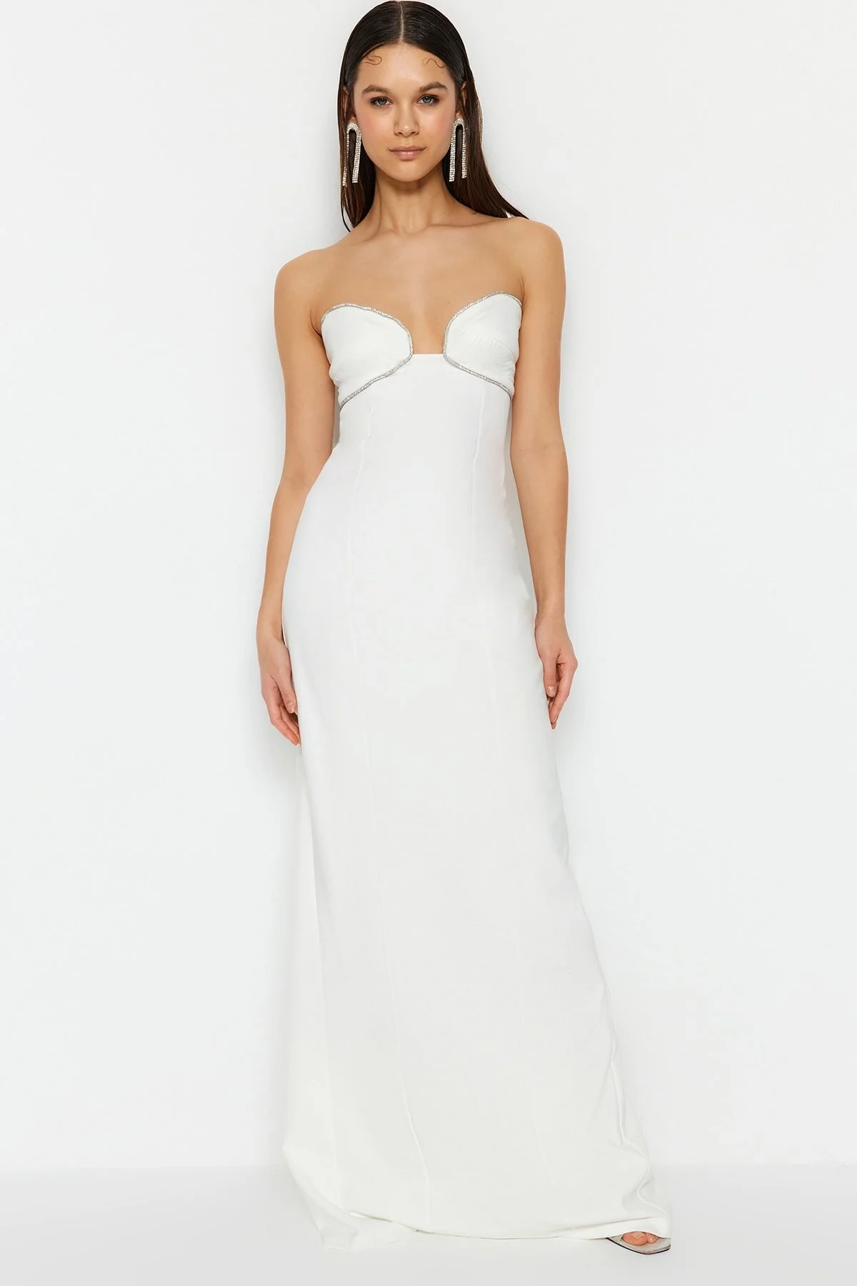 Bild von Trendyol Collection Ecrufarbenes Trägerloses Und Brustdetailliertes Hochzeits-/nikah-abendkleid für Damen - 40