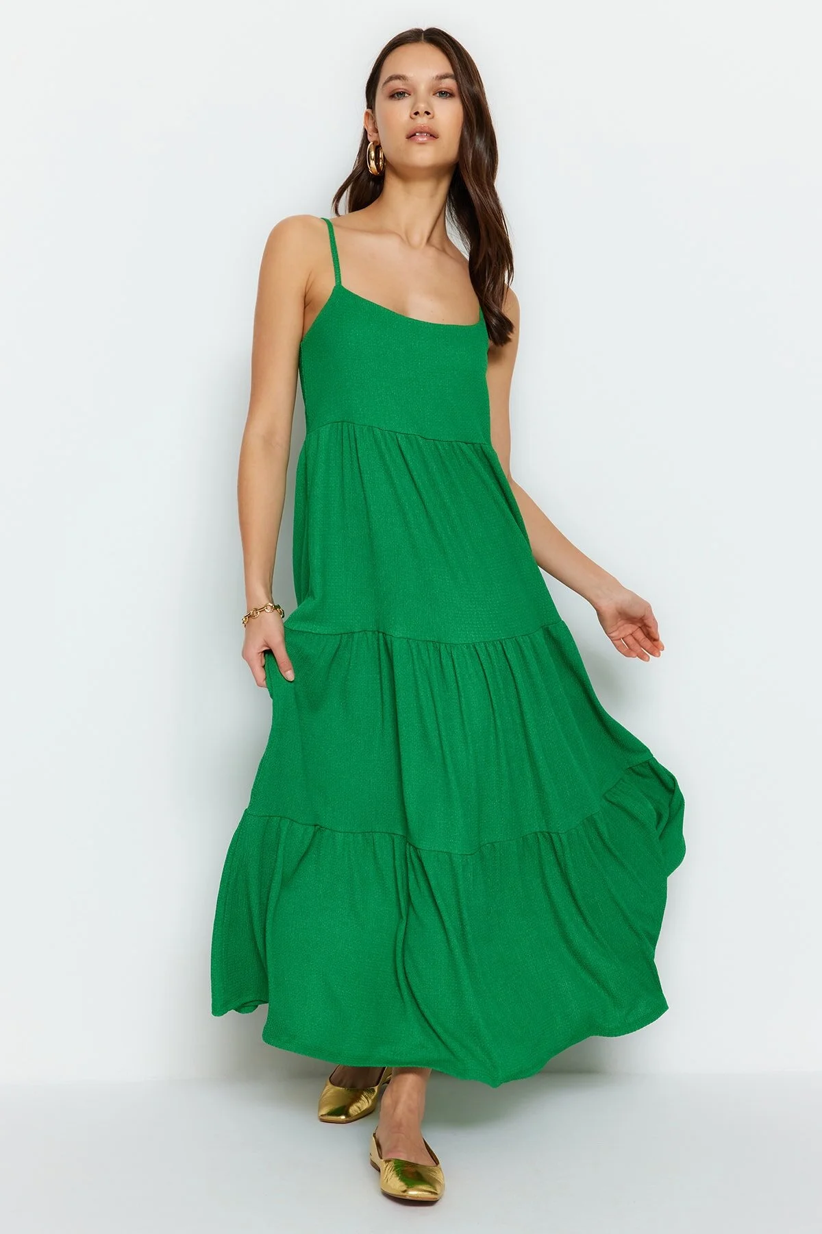 Bild von Trendyol Collection Grünes Maxi-skaterkleid Wickelkleid Aus Strick Mit Verstellbaren Trägern für Damen - XL