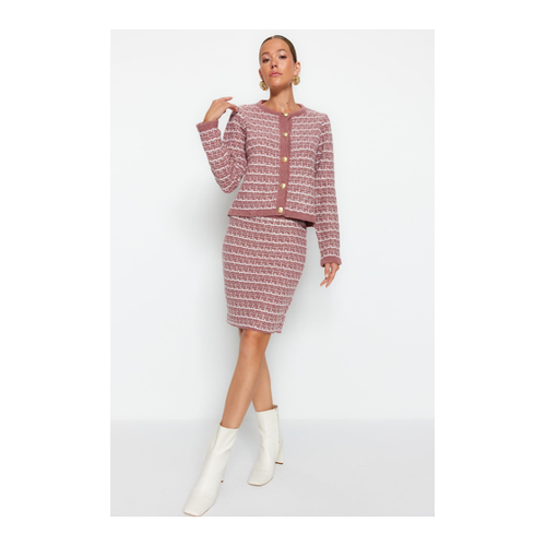 Bild von Elegantes Strick-Cardigan- und Rock-Set in Dusty Rose