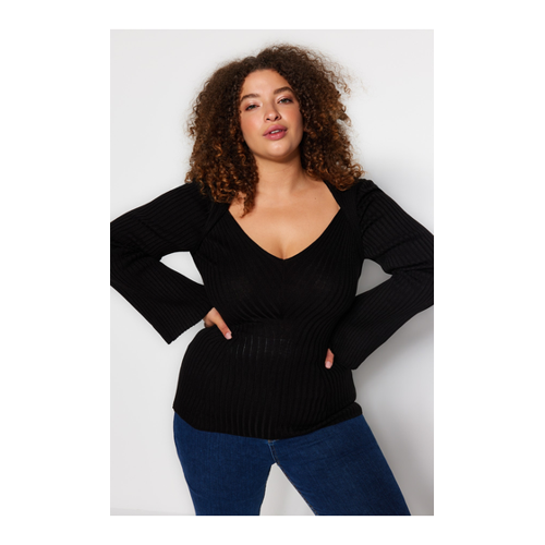 Bild von Trendyol Curve Schwarzer Gerippter Strickpullover Mit Weitem Kragen für Damen - 4XL