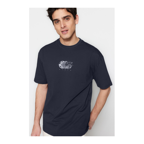 Bild von Trendyol Collection Schwarzes Bedrucktes Baumwoll-T-Shirt mit Entspannter Passform - für Herren - M