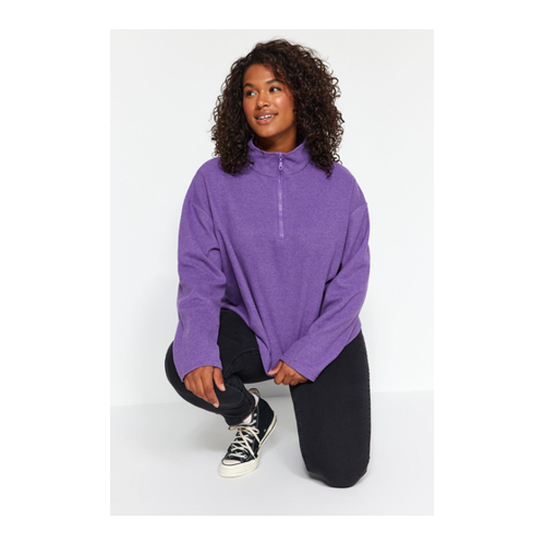 Bild von Trendyol Curve Lilafarbenes Dünnes Thessaloniki-Strick-Sweatshirt Mit Stehkragen Und Reißverschluss für Damen - 4XL