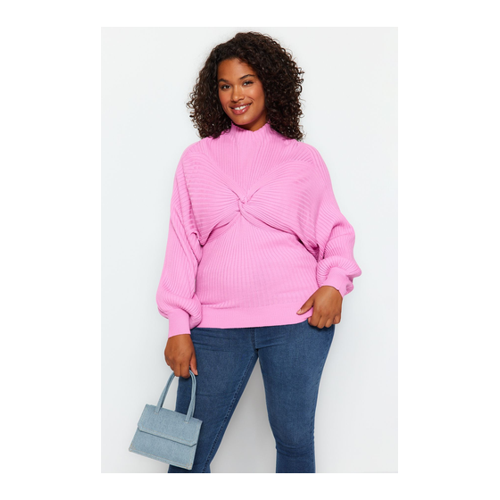 Bild von Trendyol Curve Rosafarbener Strickpullover Mit Knotendetail für Damen - 5XL