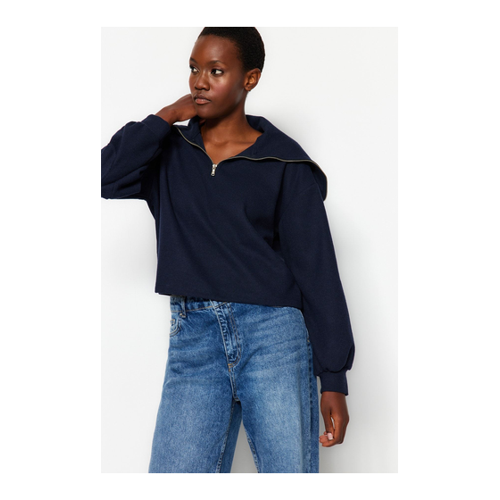 Bild von Trendyol Collection Marineblaues Strick-Sweatshirt mit Polokragen und Reißverschluss