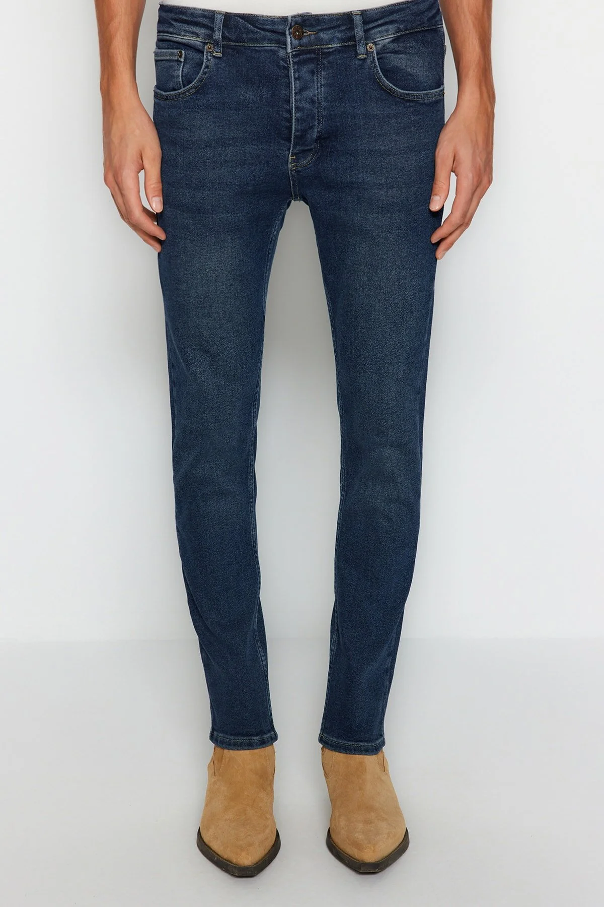 Bild von Trendyol Collection Marineblaue Slim-fit-jeans-denim-hose Aus Dehnbarem Stoff Mit Schmaler Passform für Herren - 31