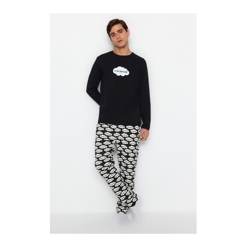 Bild von Trendyol Collection Schwarzes Unisex-Strick-Pyjama-Set – Reguläre Passform aus 100 % Baumwolle