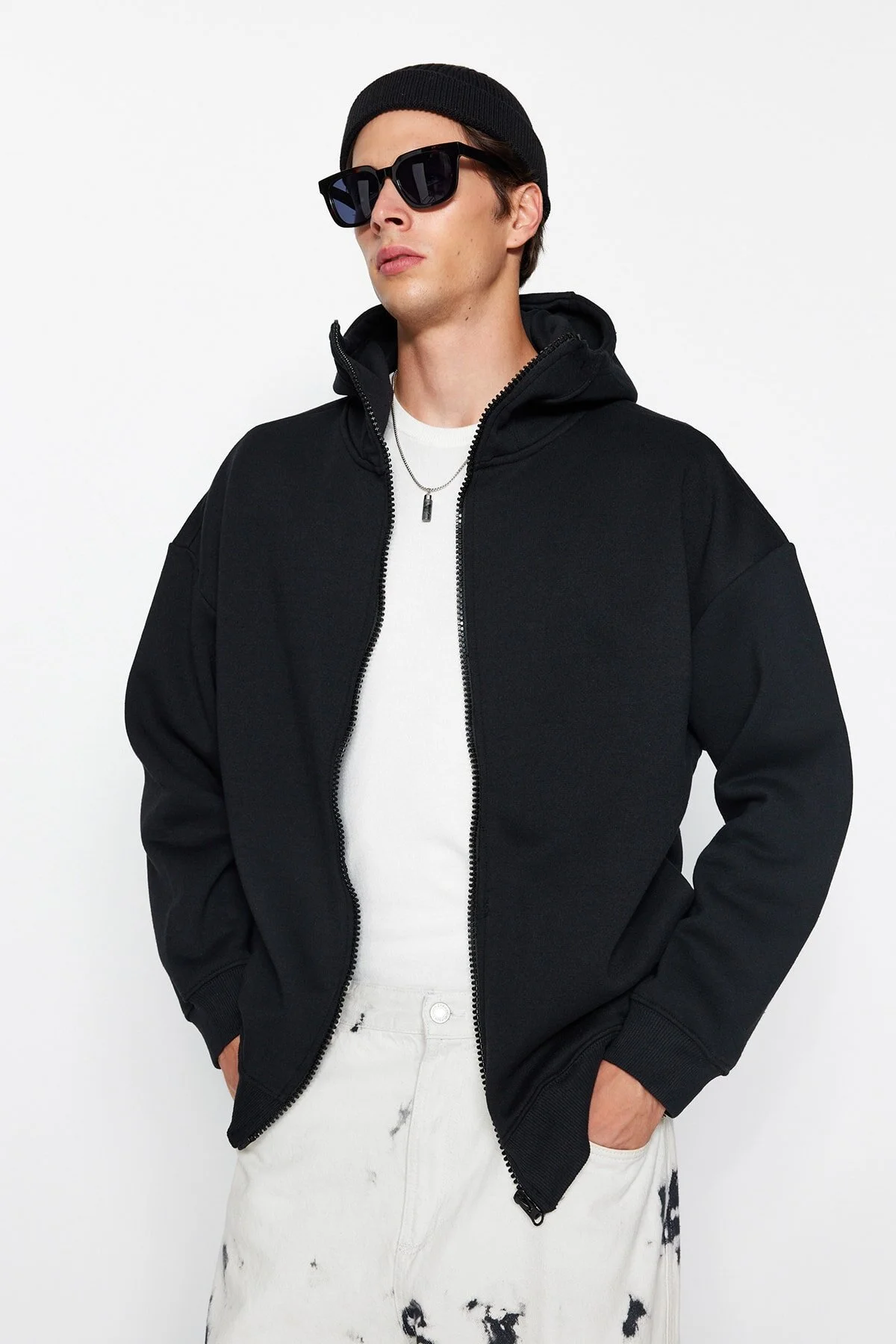 Bild von Trendyol Collection Schwarzes Oversize/breit Geschnittenes Fleece Mit Reißverschluss/warmes Kapuzen-sweatshirt-cardigan für Herren - M