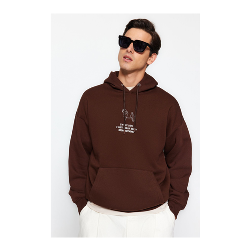 Bild von Trendyol Collection Brauner Oversize-Kapuzenpullover mit Flauschigem Tiermuster