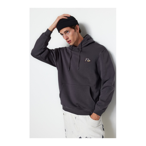 Bild von Trendyol Collection Anthrazitfarbenes Fleece-Baumwoll-Sweatshirt für Herren
