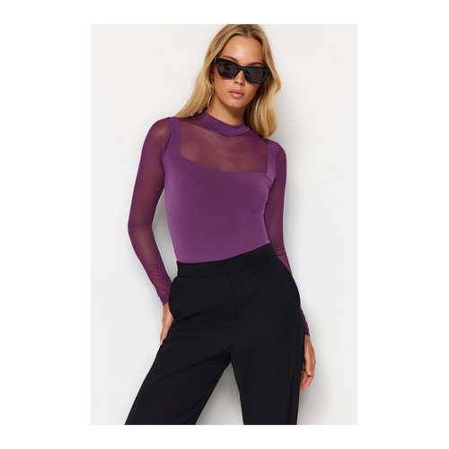 Bild von Trendyol Collection Lila Figurbetonter Strickbody Mit Tülldetail