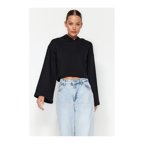 Bild von Trendyol Collection: Schwarzes, Dickes Fleece Innen, Lockeres Strick-Sweatshirt mit Kapuze für Damen - XL