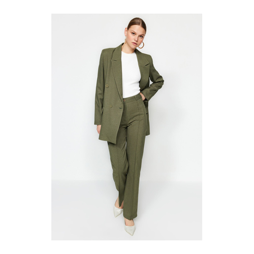 Bild von Trendyol Collection Khakifarbene, Gerade Geschnittene, Gerippte Webhose Mit Hoher Taille für Damen - 38