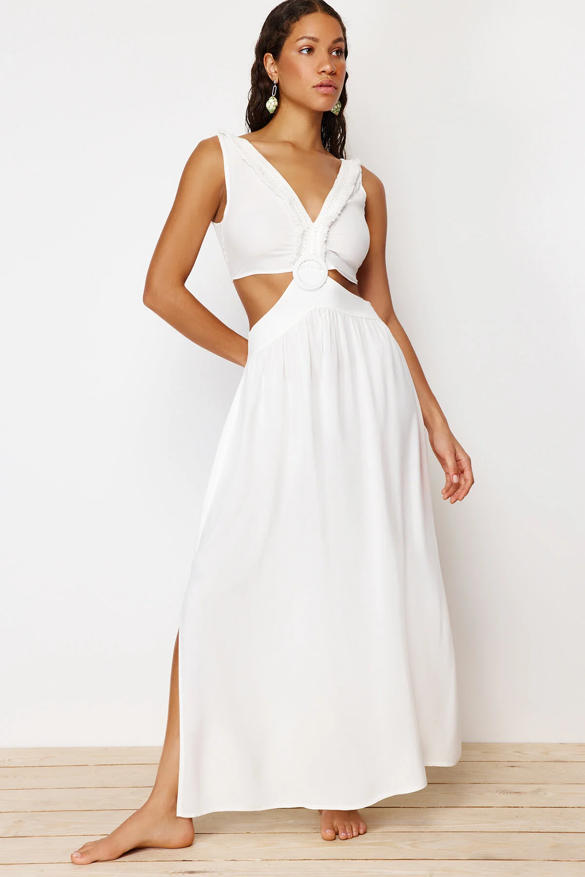 Bild von Trendyol Collection Ecrufarbenes Maxi-strandkleid Mit Gewebten Quasten für Damen - 38