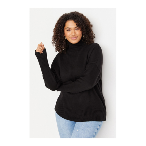 Bild von Trendyol Curve Schwarzer, Schulterfreier Strickpullover Mit Rollkragen für Damen - 6XL