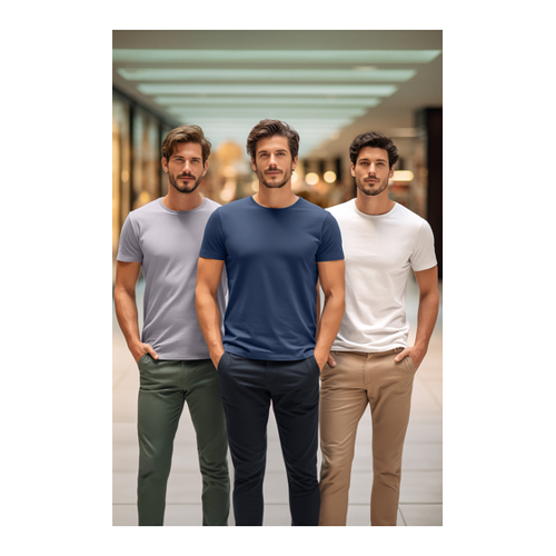Bild von Trendyol Collection Grau-ecru-indigo Slim/narrow Cut Basic T-Shirts für Herren