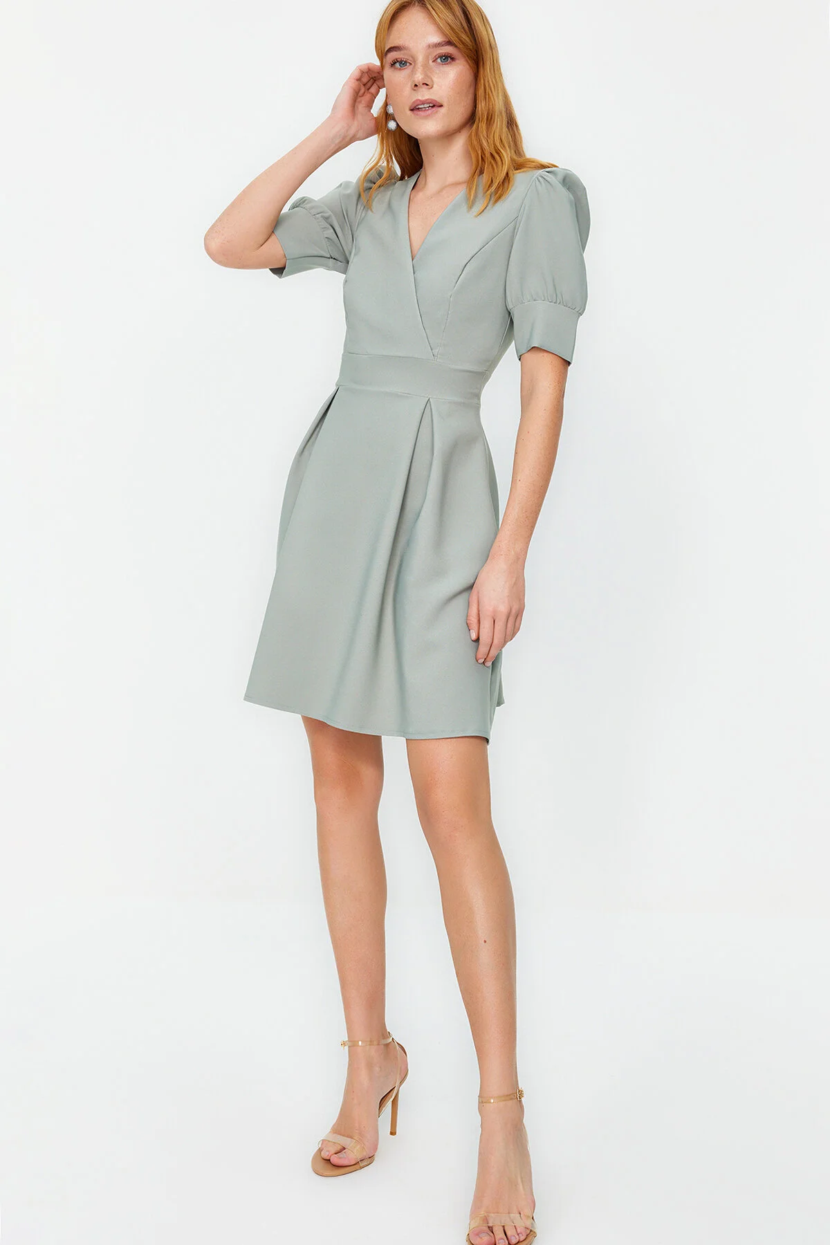 Bild von Trendyol Collection Mintfarbenes, Zweireihiges Skater-/gürtel-minikleid Aus Webstoff für Damen - 42