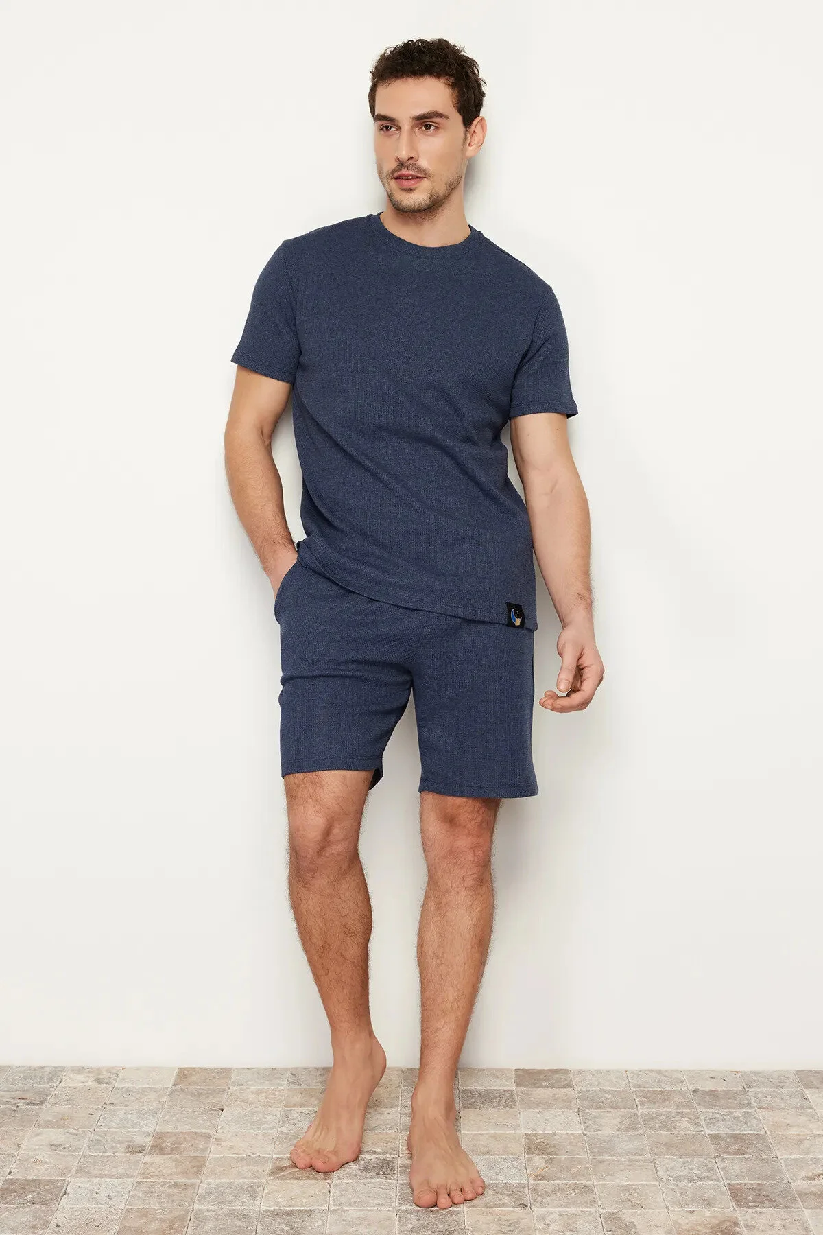 Bild von Trendyol Collection Indigoblaues Pyjama-set Mit Waffelstrick-shorts In Normaler Passform für Herren - S