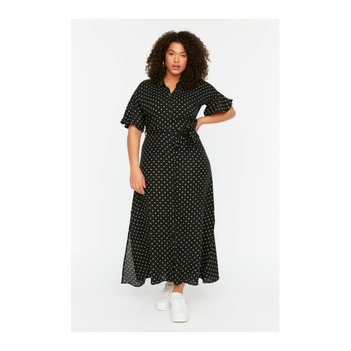 Bild von Trendyol Curve Schwarzes Gewebtes Kleid Mit Polka Dot-gürtel für Damen - 56