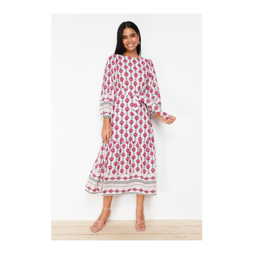 Bild von Trendyol Modest Gewebtes Kleid In Leinenoptik Mit Ethnischem Muster In Fuchsia für Damen - 38