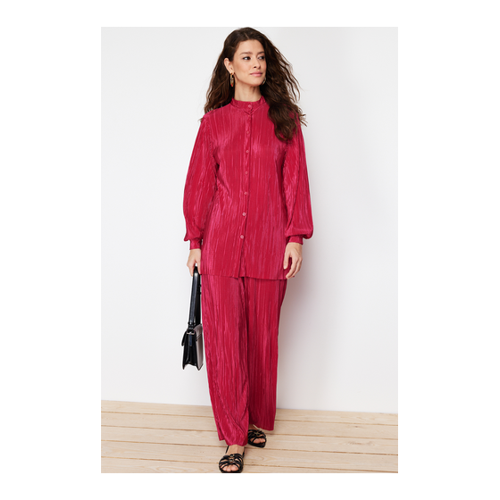 Bild von Trendyol Modest Set Aus Gestricktem Ober- Und Unterteil Mit Falten In Fuchsia für Damen - XL