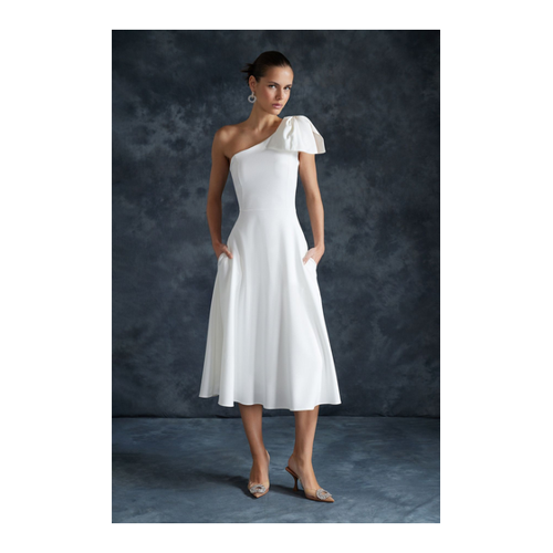 Bild von Trendyol Collection Weißes A-cut-Hochzeits-/Hochzeitsabendkleid Mit Schleife - für Damen - Größe 34