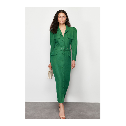 Bild von Hemdblusenkleid in Khakifarben mit Gürtel