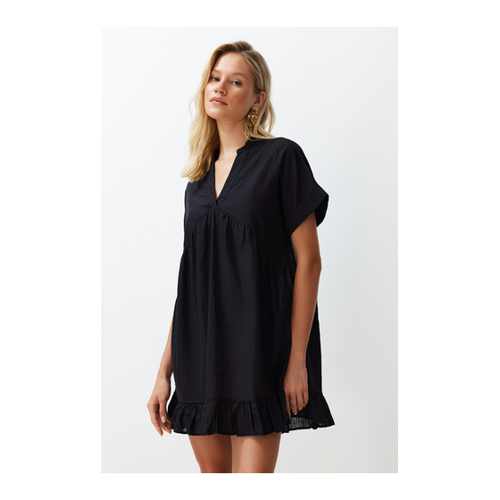 Bild von Trendyol Collection Schwarzes Mini-Strandkleid mit Gewebten Rüschen und Weiter Passform für Damen - 36