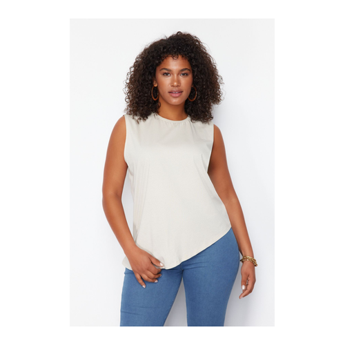 Bild von Trendyol Curve Steinfarbenes, Asymmetrisches Strick-T-Shirt für Damen