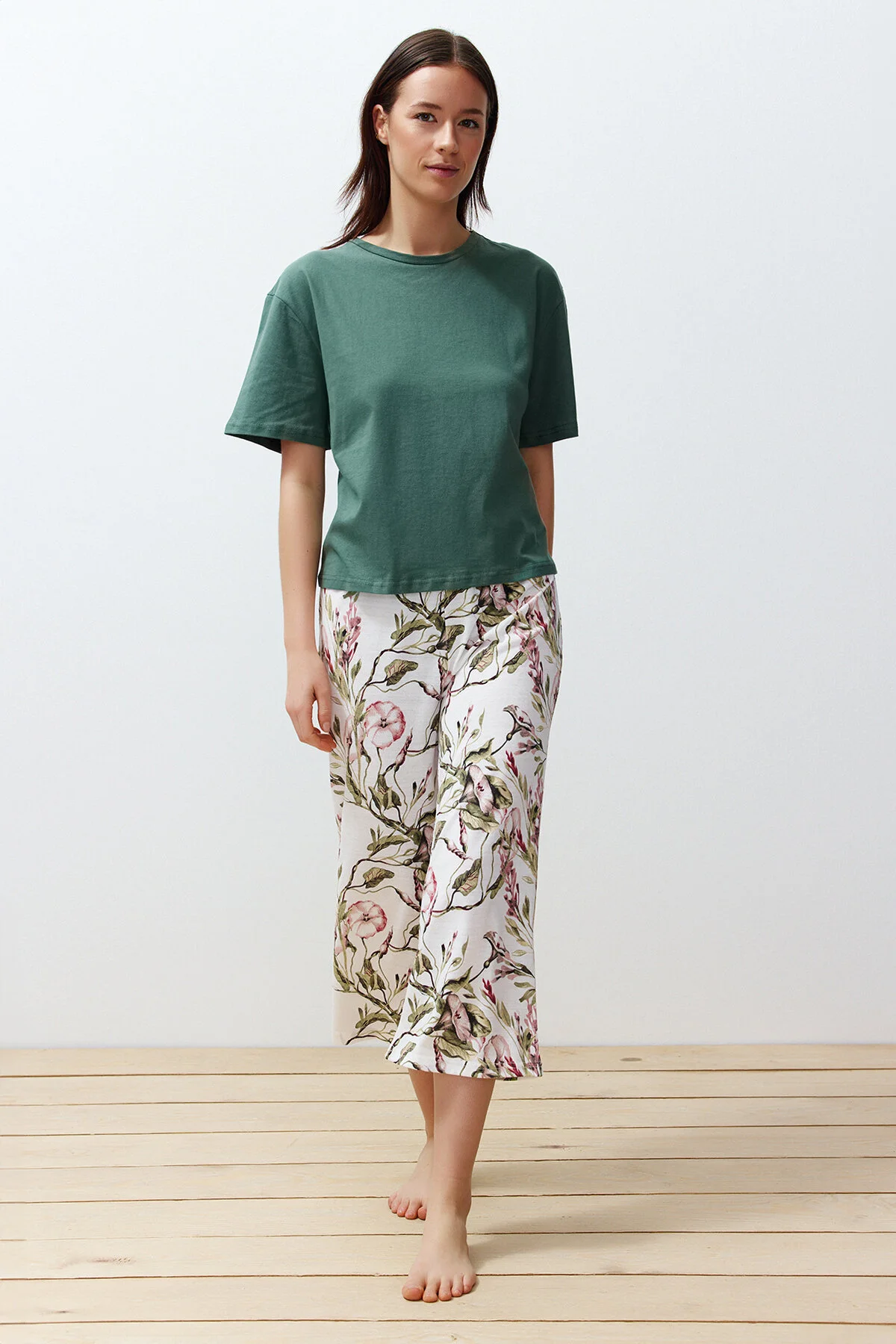 Bild von Trendyol Collection Grünes Pyjama-set Aus Strick Mit Blumenmuster - für Damen - XL
