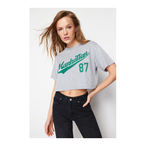 Bild von Trendyol Collection Grau Meliert: Bequemes Damen T-Shirt aus 100% Baumwolle