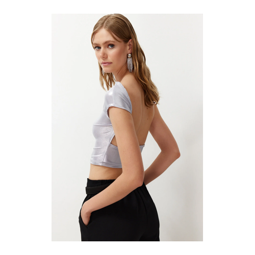 Bild von Stylische Silberne Bluse im Metallic-Look für Damen