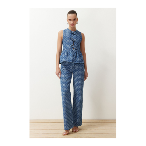 Bild von Trendyol Collection Blaue, Vorne Gebundene, Gemusterte Jeansweste für Damen - XS