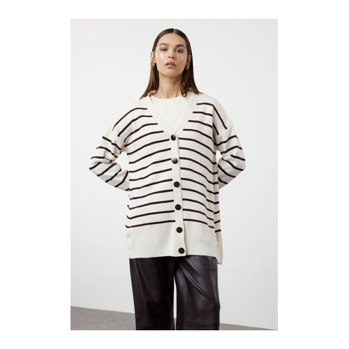 Bild von Trendyol Modest Strickjacke in Steinbraun mit Streifen – für Damen