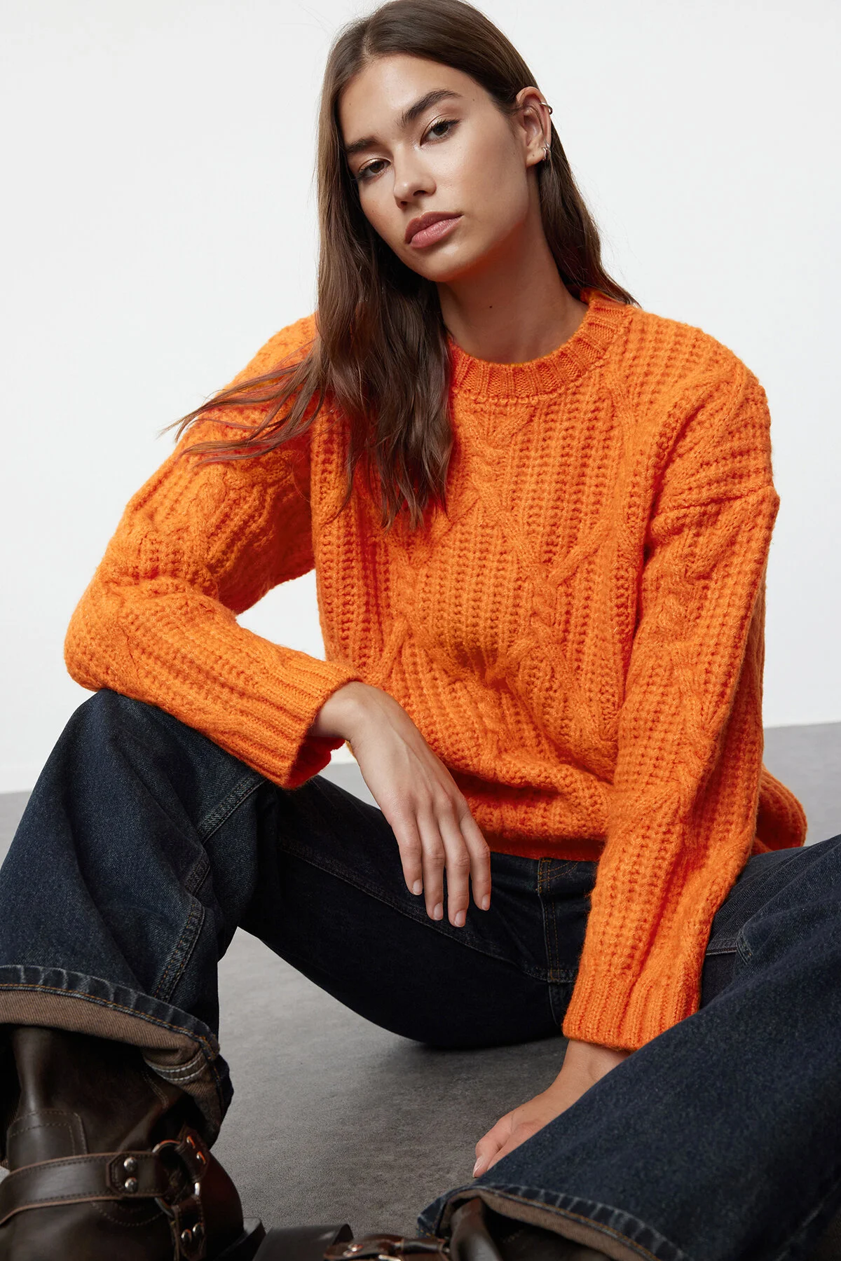 Bild von Trendyol Collection Orangefarbener, Weicher Strickpullover Mit Weiter Passform für Damen - S
