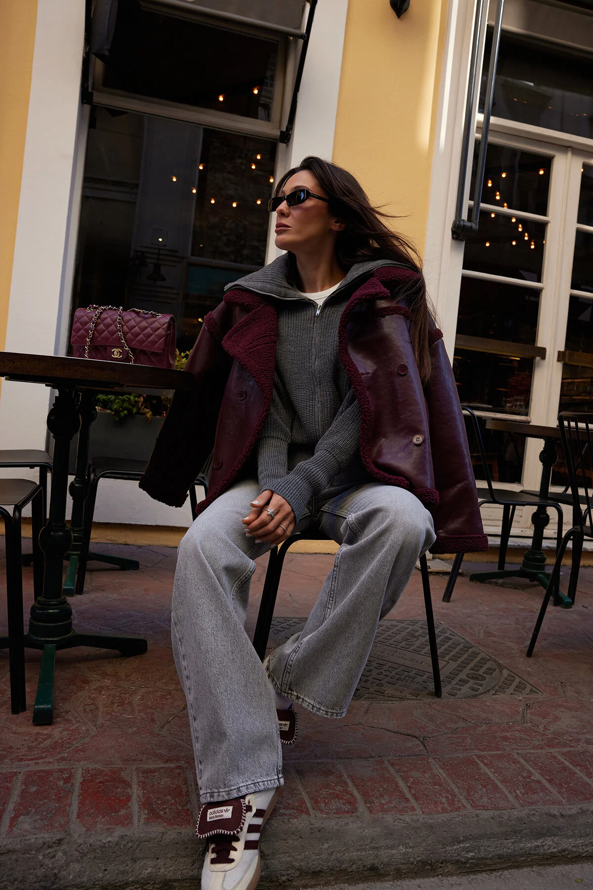 Bild von Trendyol Collection Bikerjacke Aus Kunstleder – Burgunderrot Mit Plüschdetail, für Damen - M
