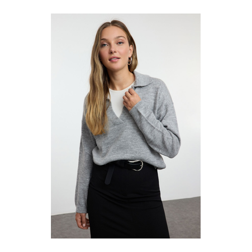 Bild von Trendyol Collection Weit Geschnittener, Weicher Strickpullover In Grau für Damen - L