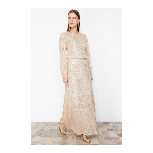 Bild von Elegantes Trendyol Modest Abendkleid mit Pailletten in Stein für Damen