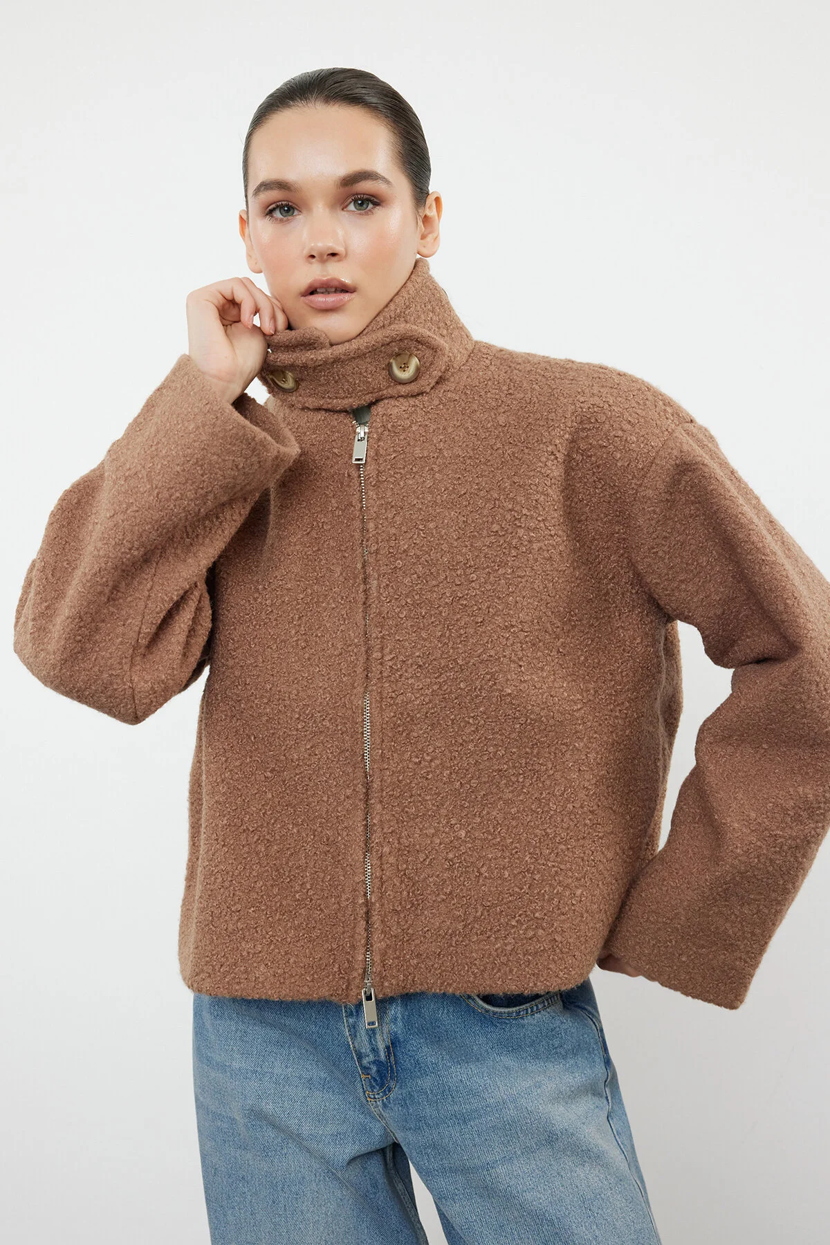 Bild von Trendyol Collection Dünne Boucle-jacke Mit Nerzkragen – für Damen - XS