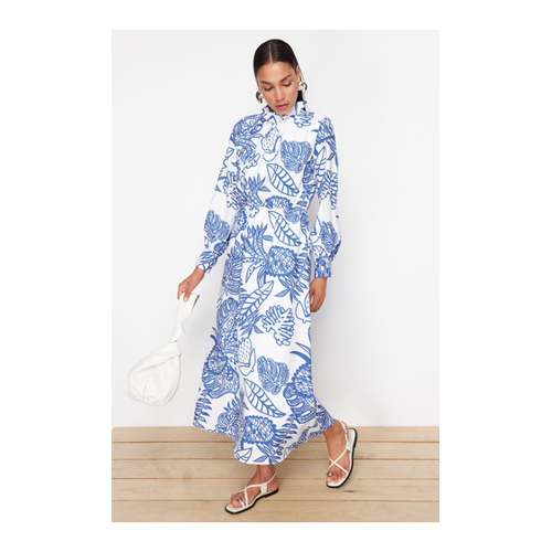 Bild von Trendyol Modest Blaues Kleid Aus Gewebter Viskose Mit Blumenmuster - für Damen - 40