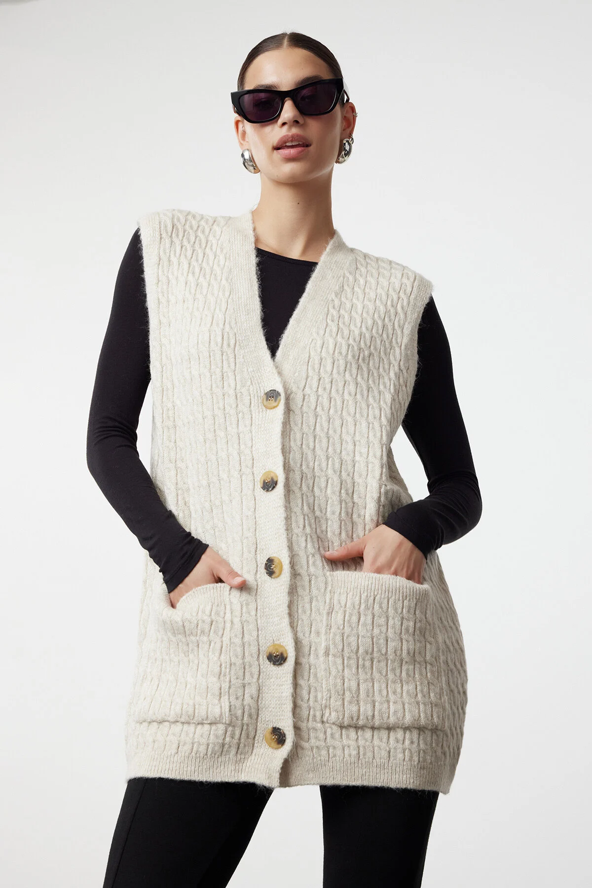 Bild von Trendyol Modest Strickweste/pullover Mit Geflochtenem Steinhaar - für Damen - S