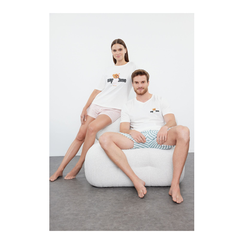Bild von Trendyol Collection Grünes, Ecrufarbenes, Gestreiftes Pyjama-set für Herren